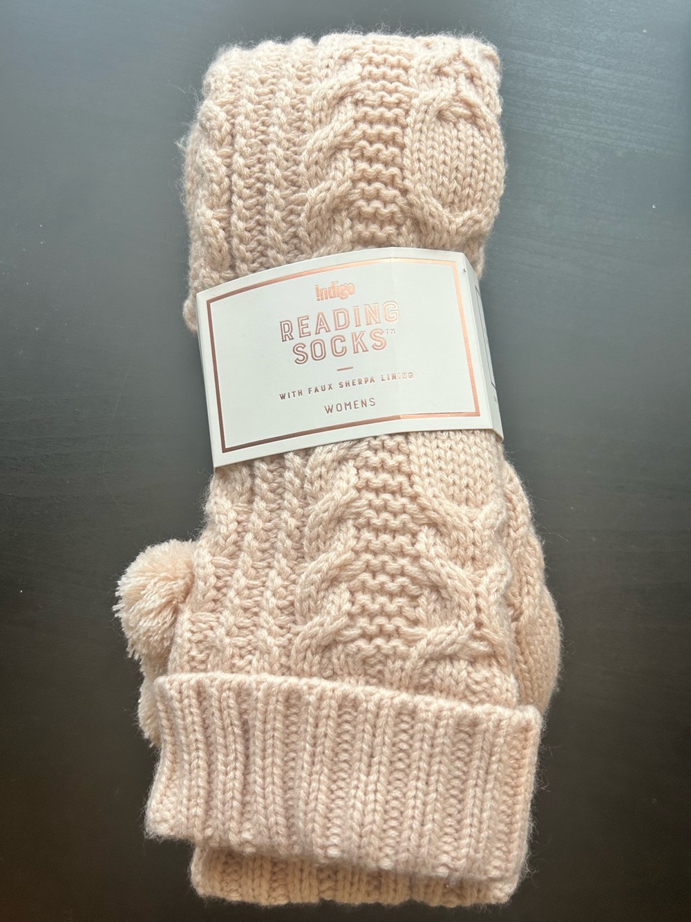 Women’s Reading Socks Women's Cable Knit Faux Sherpa Lined - Blush NWT